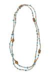 Extra Long Beaded Wrap Necklace - Aqua