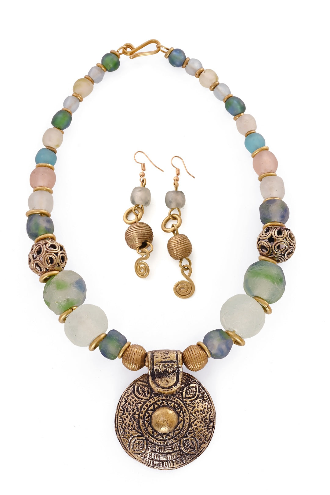 Brass & Recycled Glass Spiral Sands Necklace