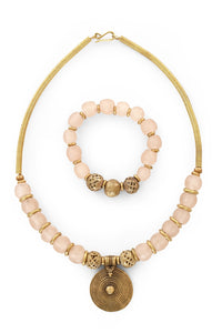 Pink Blush Glass & Brass Necklace