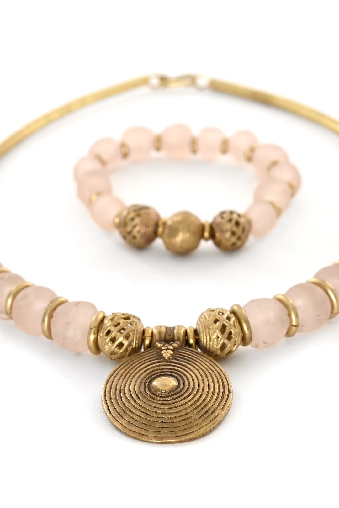 Pink Blush Glass & Brass Necklace
