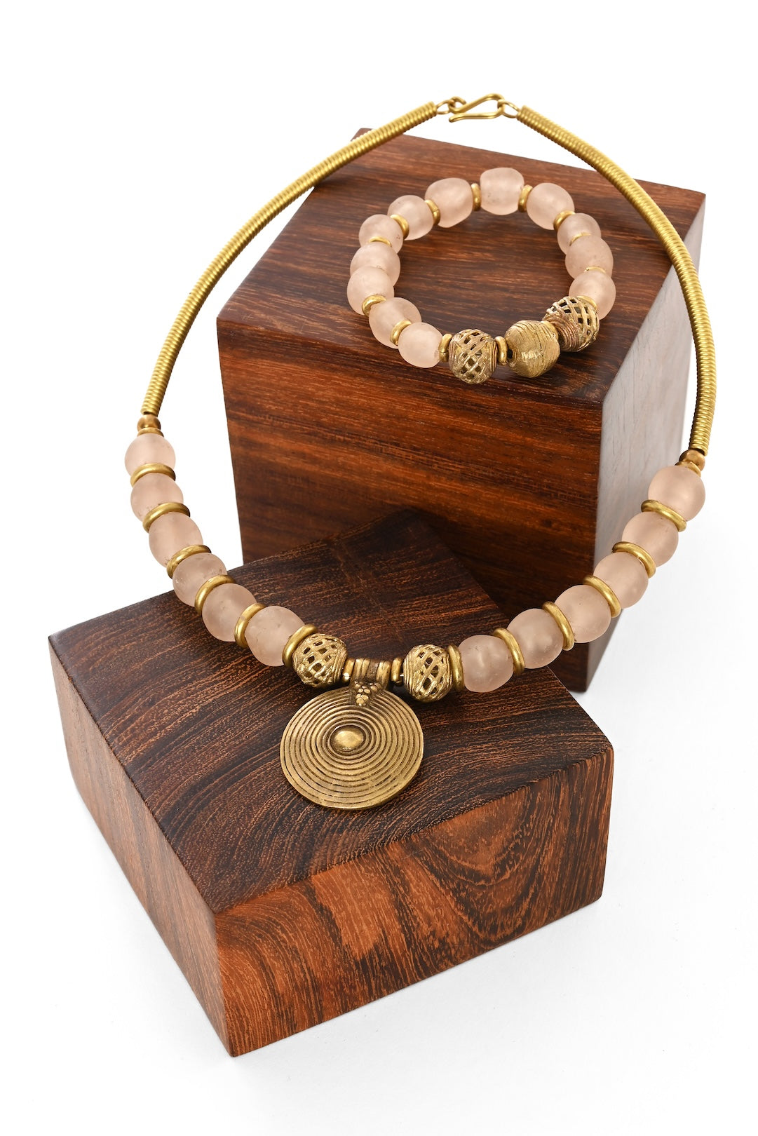 Pink Blush Glass & Brass Necklace