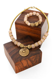 Pink Blush Glass & Brass Necklace