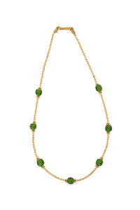 Green Recycled Glass & Faceted Brass Bead Necklace