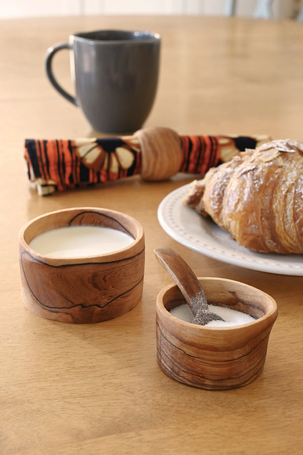 Rustic Kenyan Wild Olive Wood Cream & Sugar Set