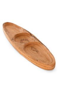 Oval Olive Wood Triple Well Serving Dish