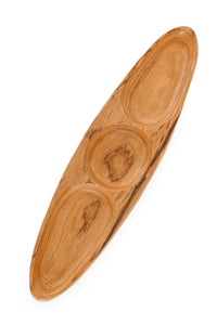 Oval Olive Wood Triple Well Serving Dish