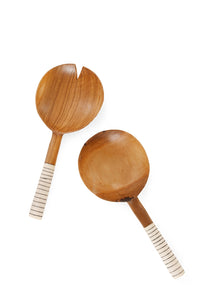 Kenyan Olive Wood & Bone Statement Salad Servers
