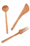 Wild Olive Wood Spiral Serving Utensils