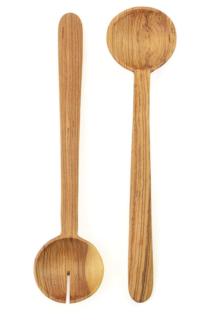 Large Wild Olive Wood Pendulum Salad Sets with Tapered Handles