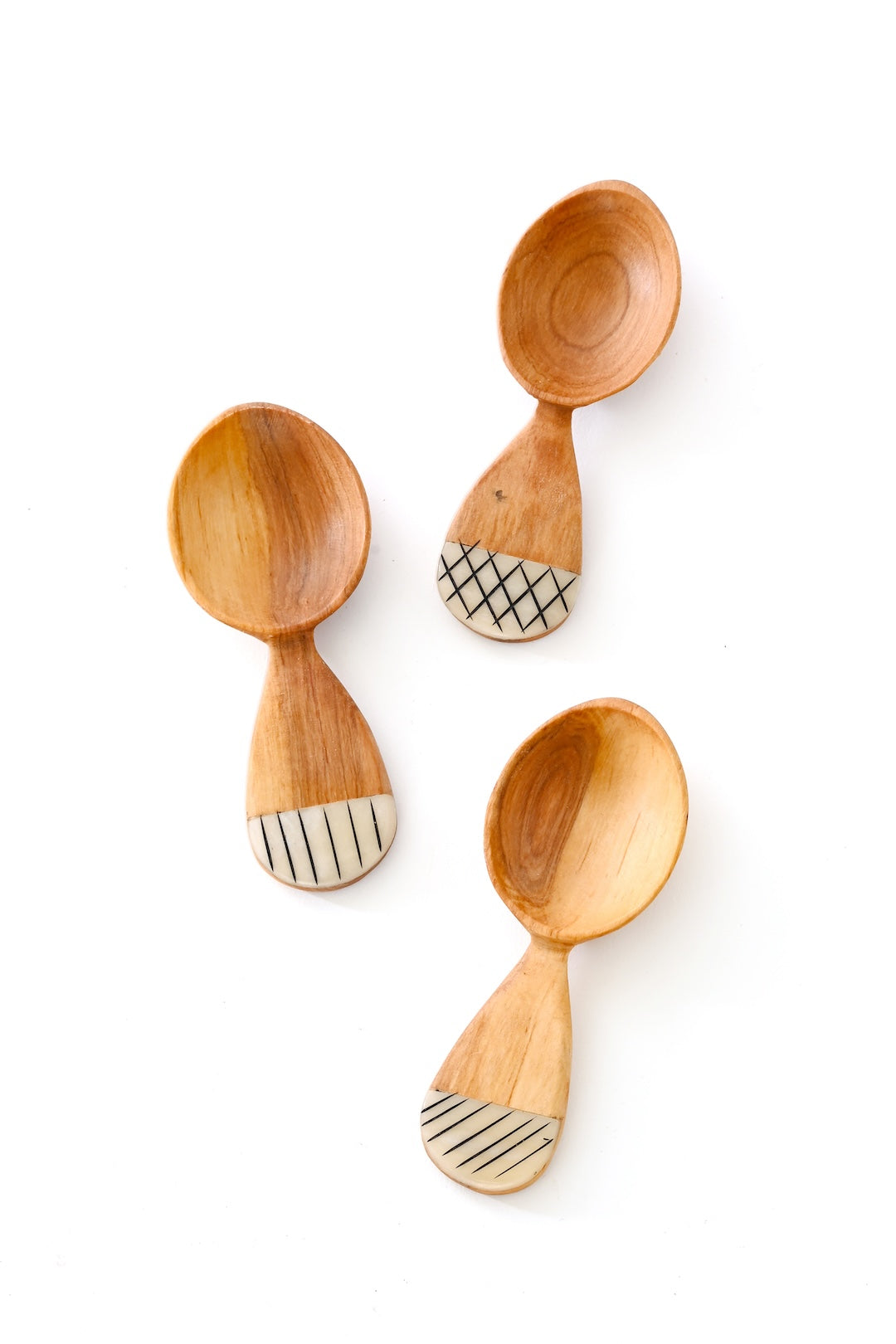Wild Olive Wood Fig Sugar Spoon with Etched Bone Handle