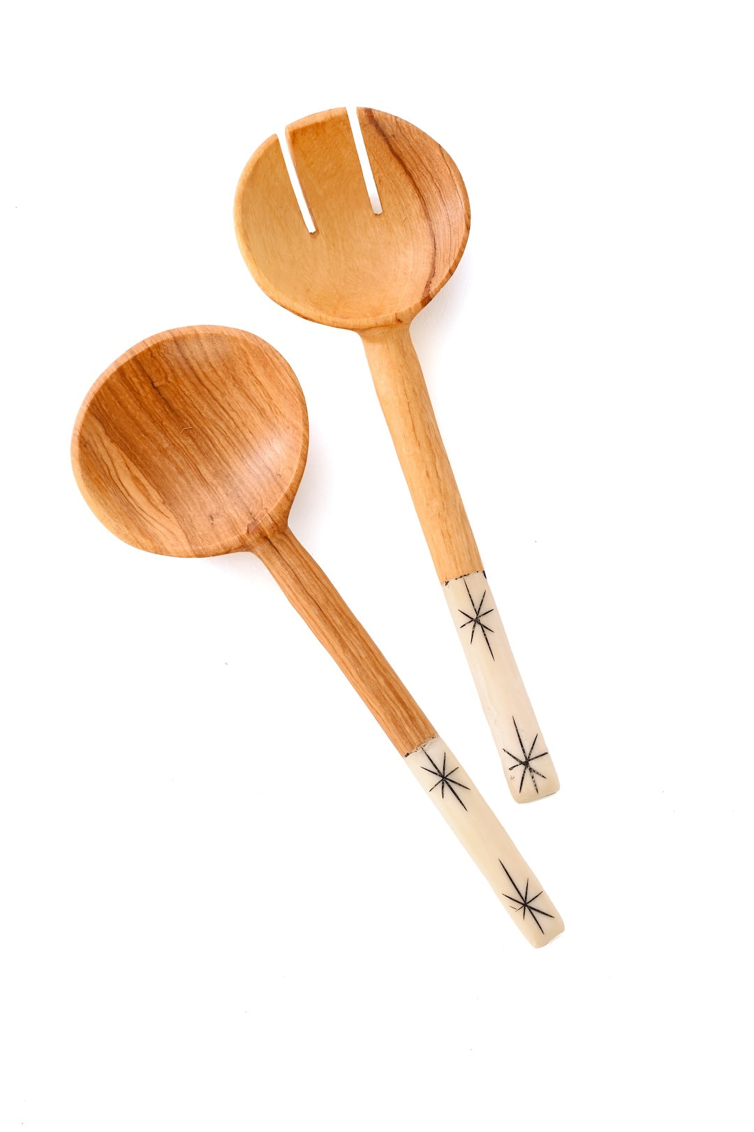 Kenyan Olive Wood Petite Etched Salad Servers Swahili Wholesale