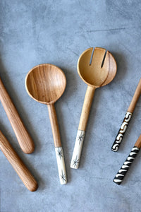 Kenyan Olive Wood Petite Etched Salad Servers