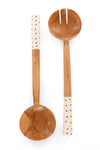 Kenyan Tiny Dot Olive Wood Salad Servers with Bone Handles