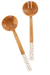 Kenyan Tiny Dot Olive Wood Salad Servers with Bone Handles