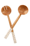 Kenyan Tiny Dot Olive Wood Salad Servers with Bone Handles