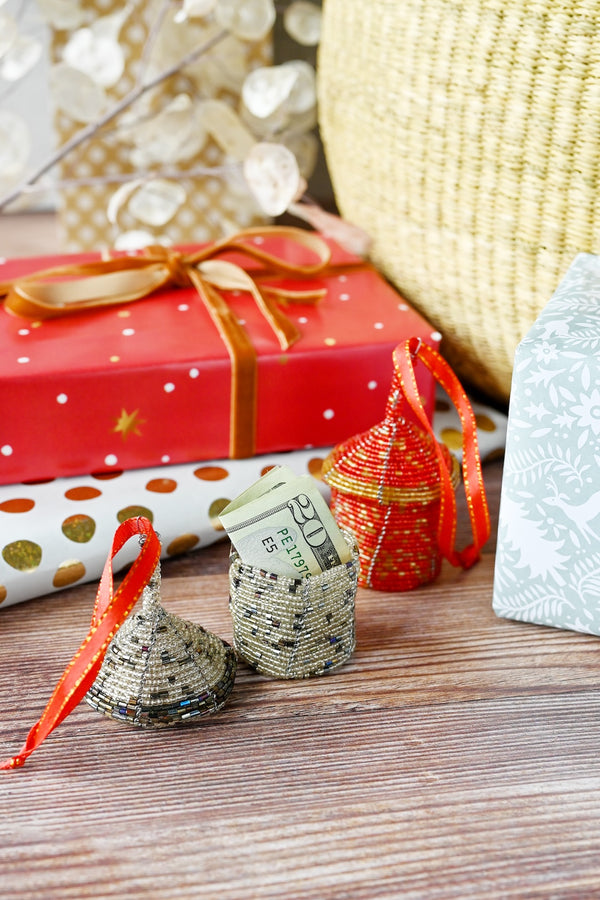 Silver Beaded Holiday Gift Box Ornament
