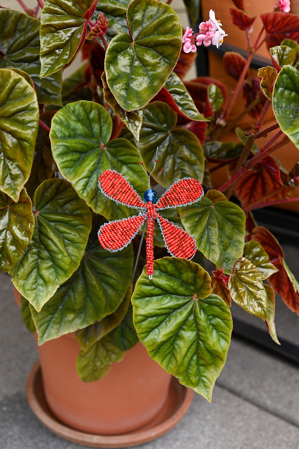 Beaded Red Dragonfly Garden Stake