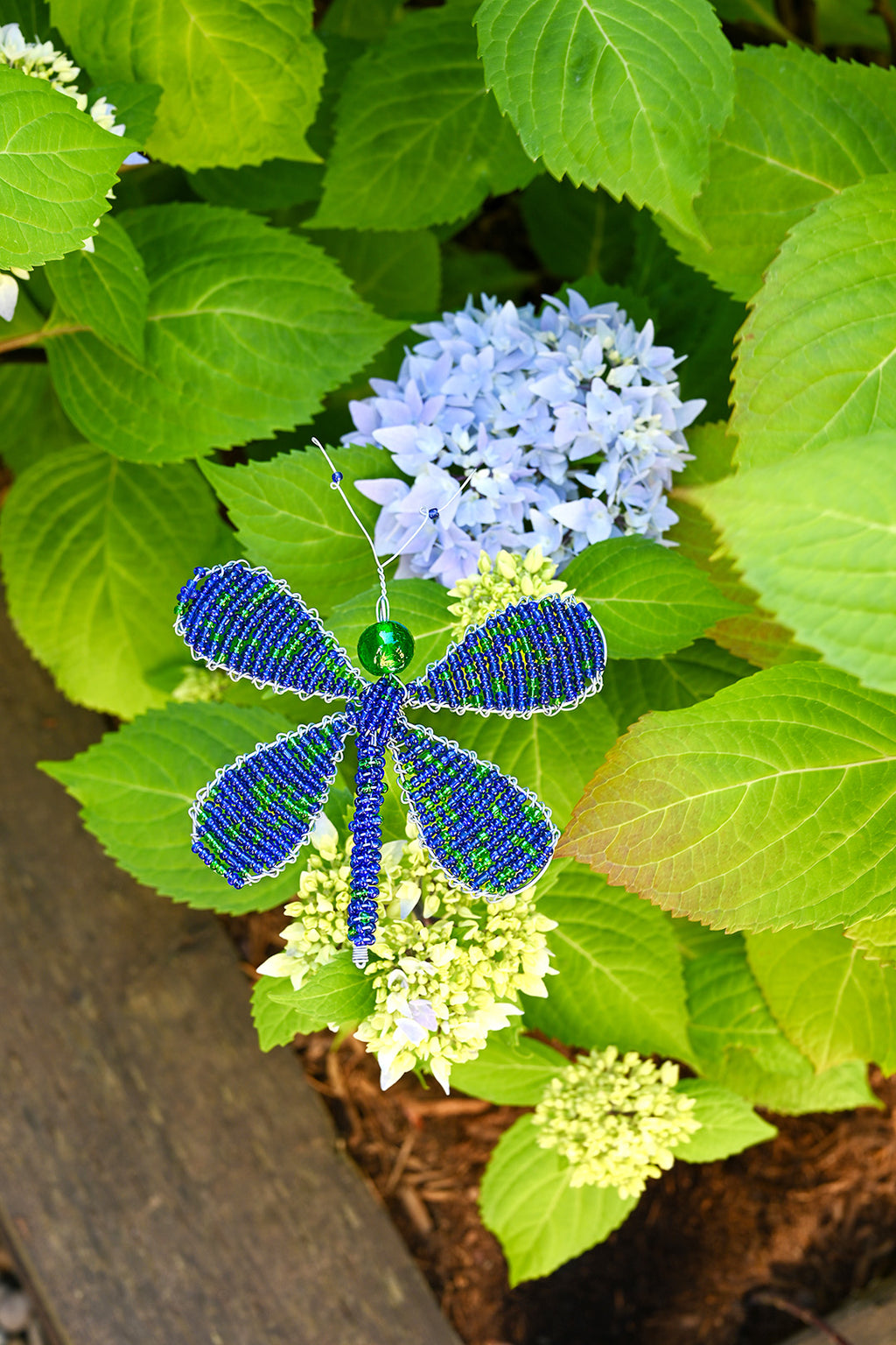 Beaded Blue Dragonfly Garden Stake