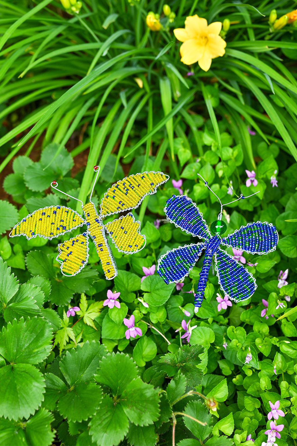 Beaded Butterfly Garden Stake - Yellow