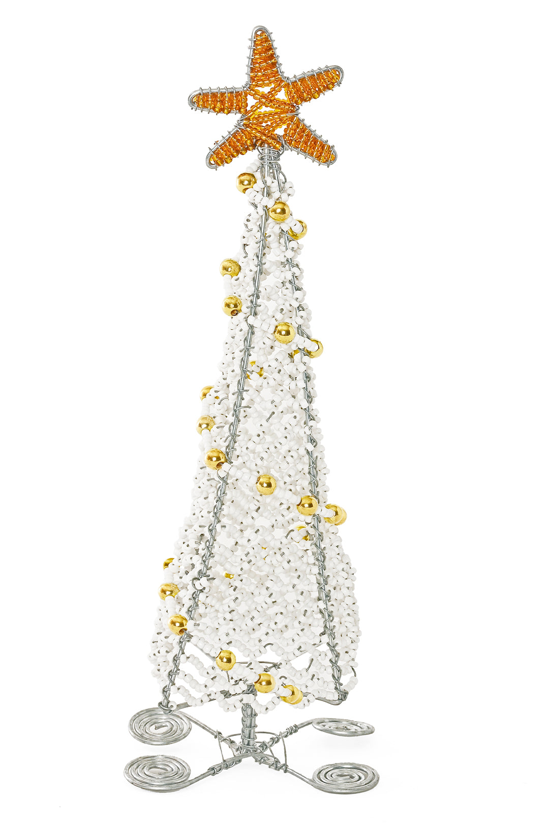 Winter Wonderland White Beaded Christmas Tree Sculpture