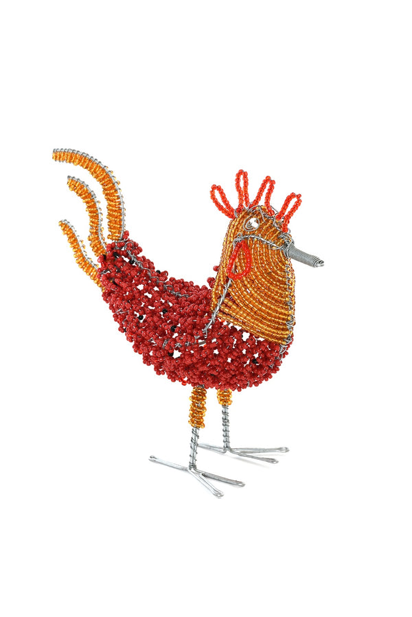 Kenyan Beaded Rooster Sculpture