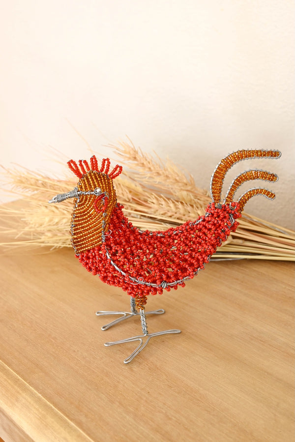 Kenyan Beaded Rooster Sculpture