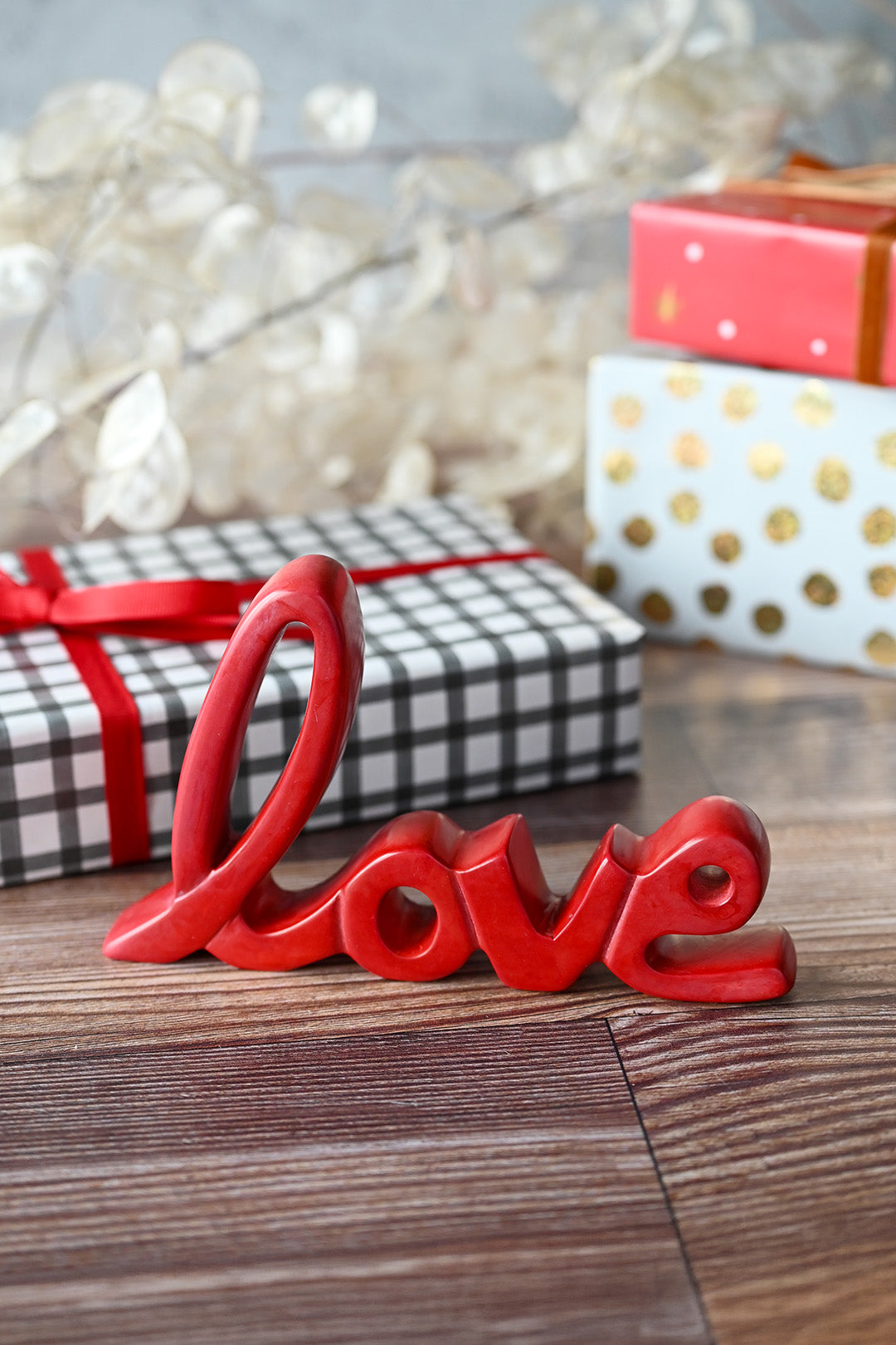 Red Soapstone Scripted Love Sculpture - Valentine's Day Gifts