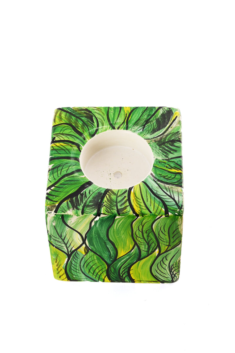 Hand-painted Botanical 3" Cube Soapstone Tea Light Candle Holder