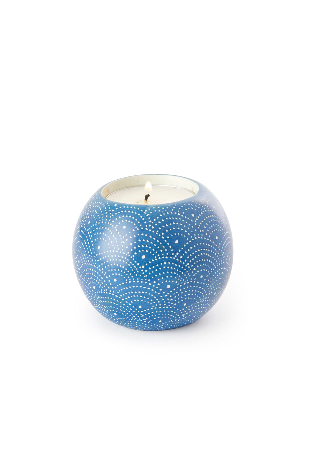 Blue Deco Dot 2" Sphere Soapstone Tea Light Candle Holder