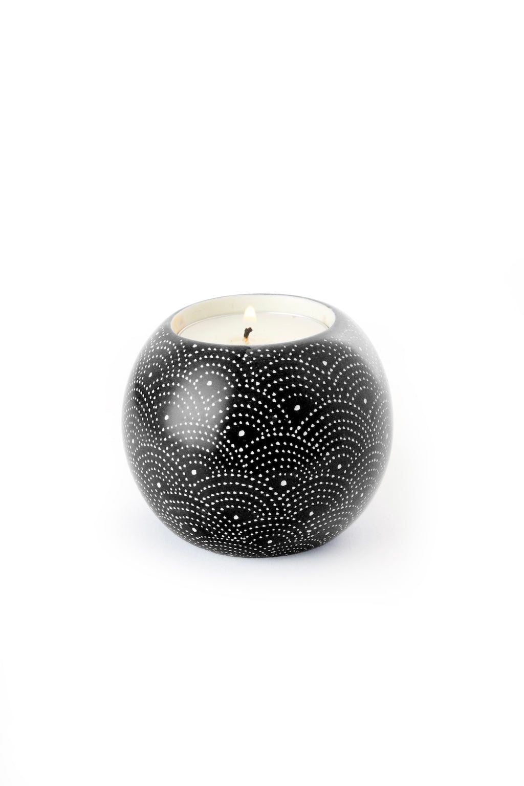 Black Deco Dot 2" Sphere Soapstone Tea Light Candle Holder
