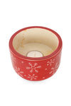 Crimson Soapstone Candle Holder with Etched Snowflakes