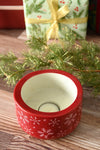 Crimson Soapstone Candle Holder with Etched Snowflakes