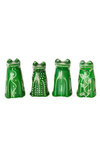 Set of Four Googley Green Soapstone Frogs