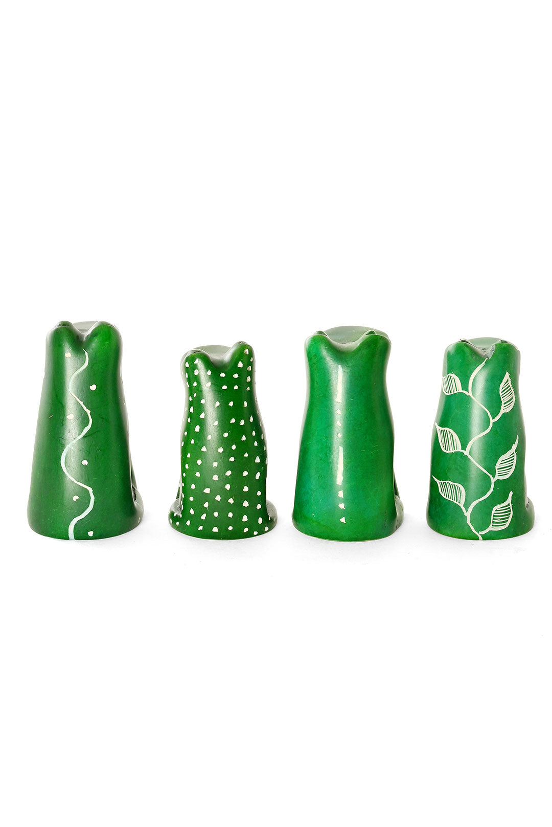Set of Four Googley Green Soapstone Frogs
