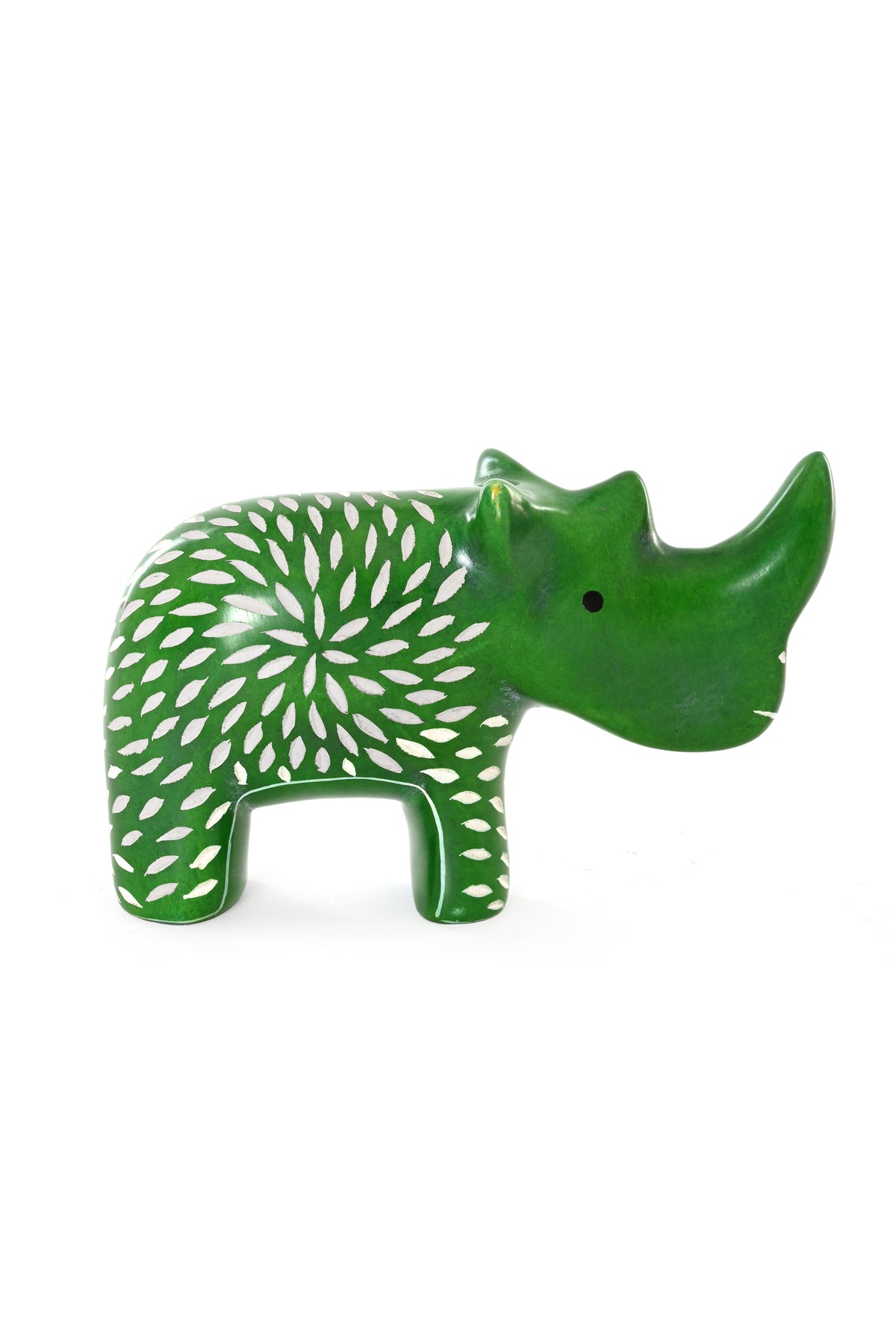 Botanical Green Soapstone Rhino Sculpture
