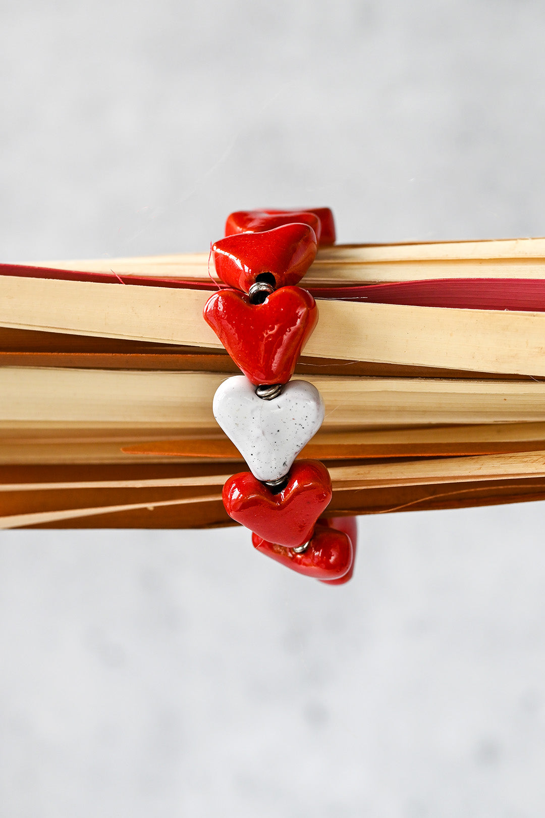Red & White Ceramic Heart Bracelet from Kenya  - Valentine's Day Gifts