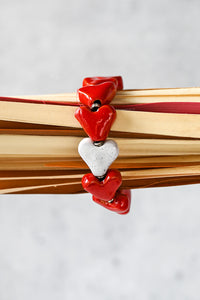 Red & White Ceramic Heart Bracelet from Kenya  - Valentine's Day Gifts