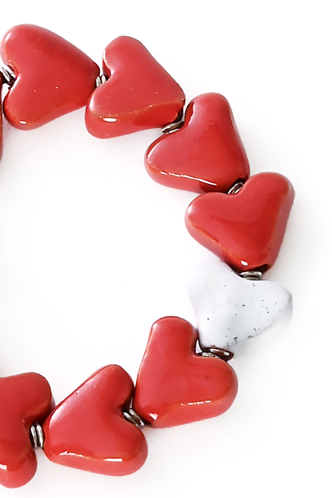 Red & White Ceramic Heart Bracelet from Kenya  - Valentine's Day Gifts