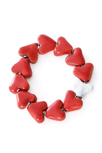 Red & White Ceramic Heart Bracelet from Kenya  - Valentine's Day Gifts