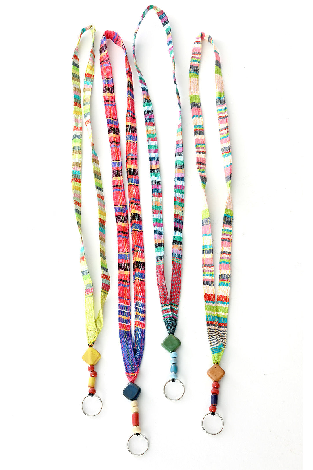 Assorted Colorful Kikoy & Ceramic Bead Key Lanyard