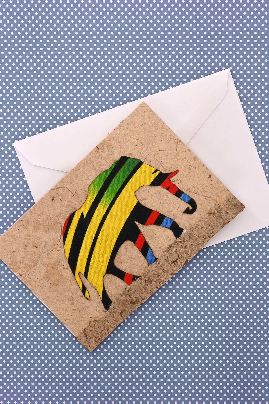 Recycled Paper Card with Kitenge Cloth Elephant
