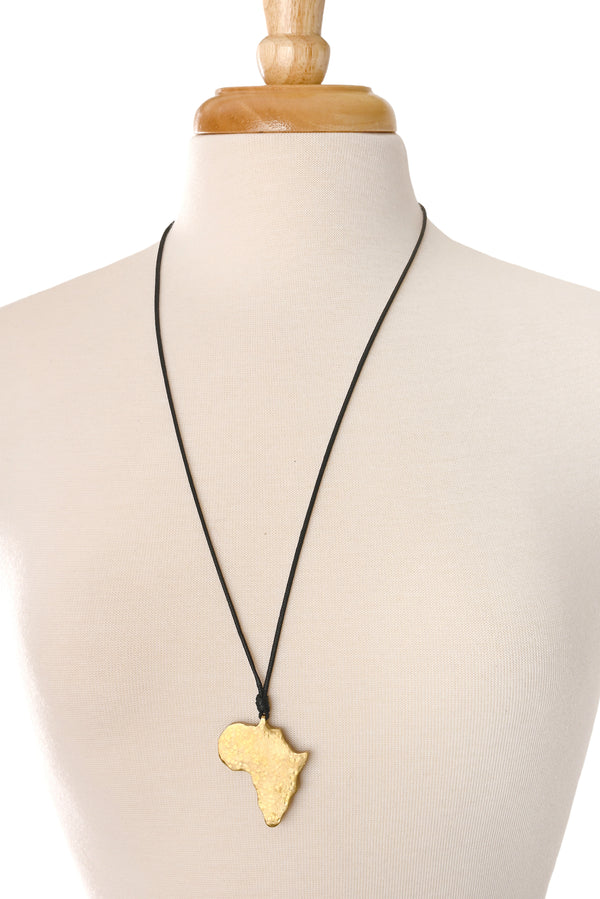 Hammered Brass Africa Pendant Necklace - Adjustable