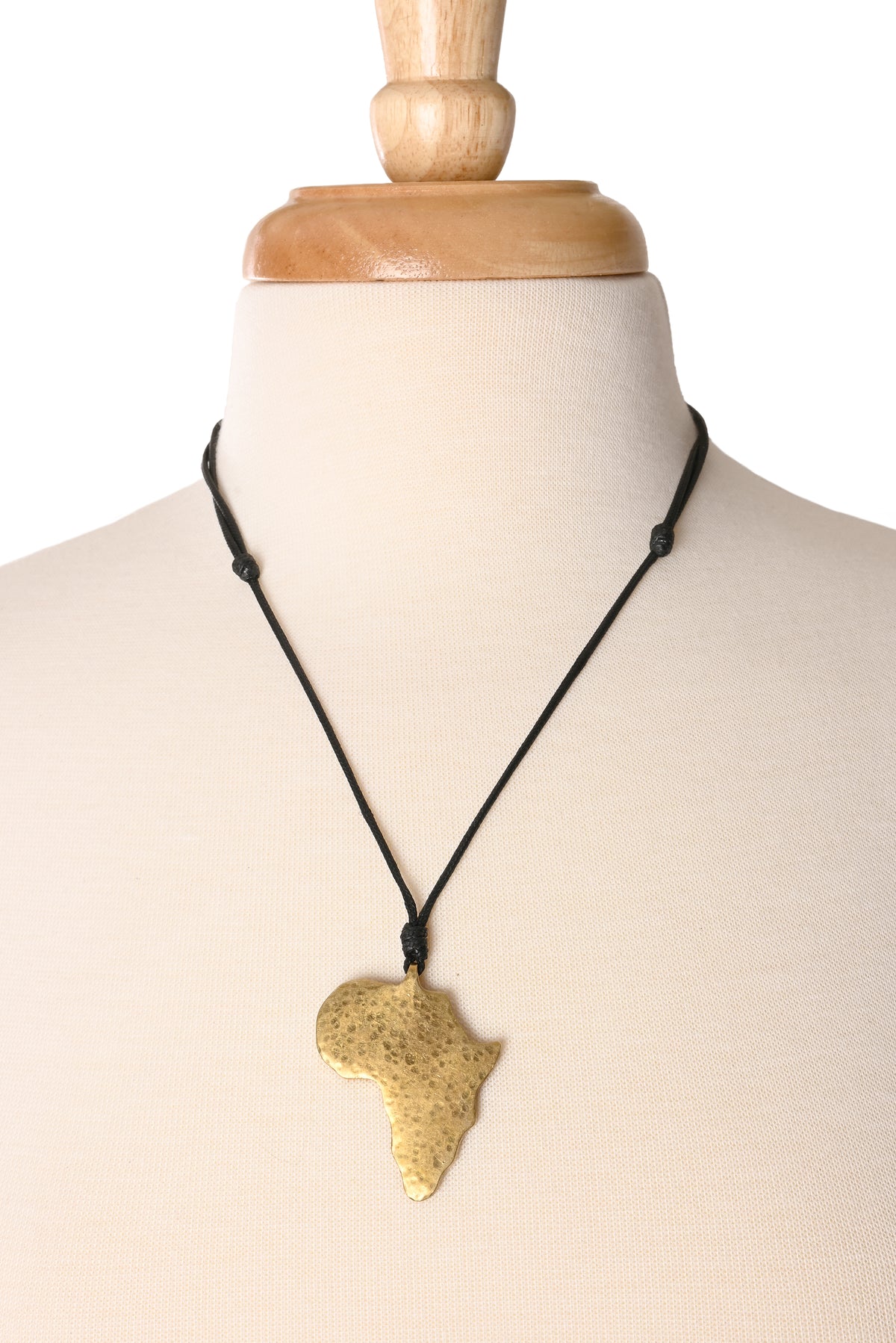 Hammered Brass Africa Pendant Necklace - Adjustable