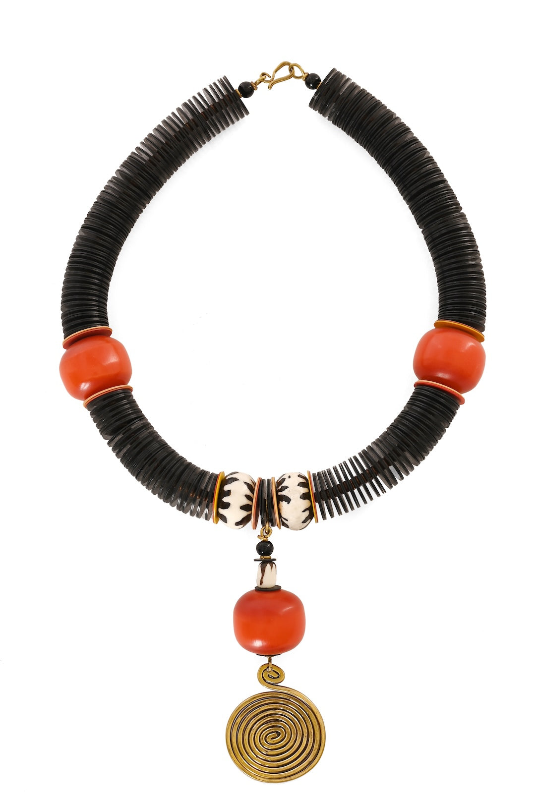 Ember & Ebony Vulcanite, Resin & Brass Spiral Statement Necklace