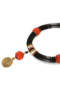 Ember & Ebony Vulcanite, Resin & Brass Spiral Statement Necklace