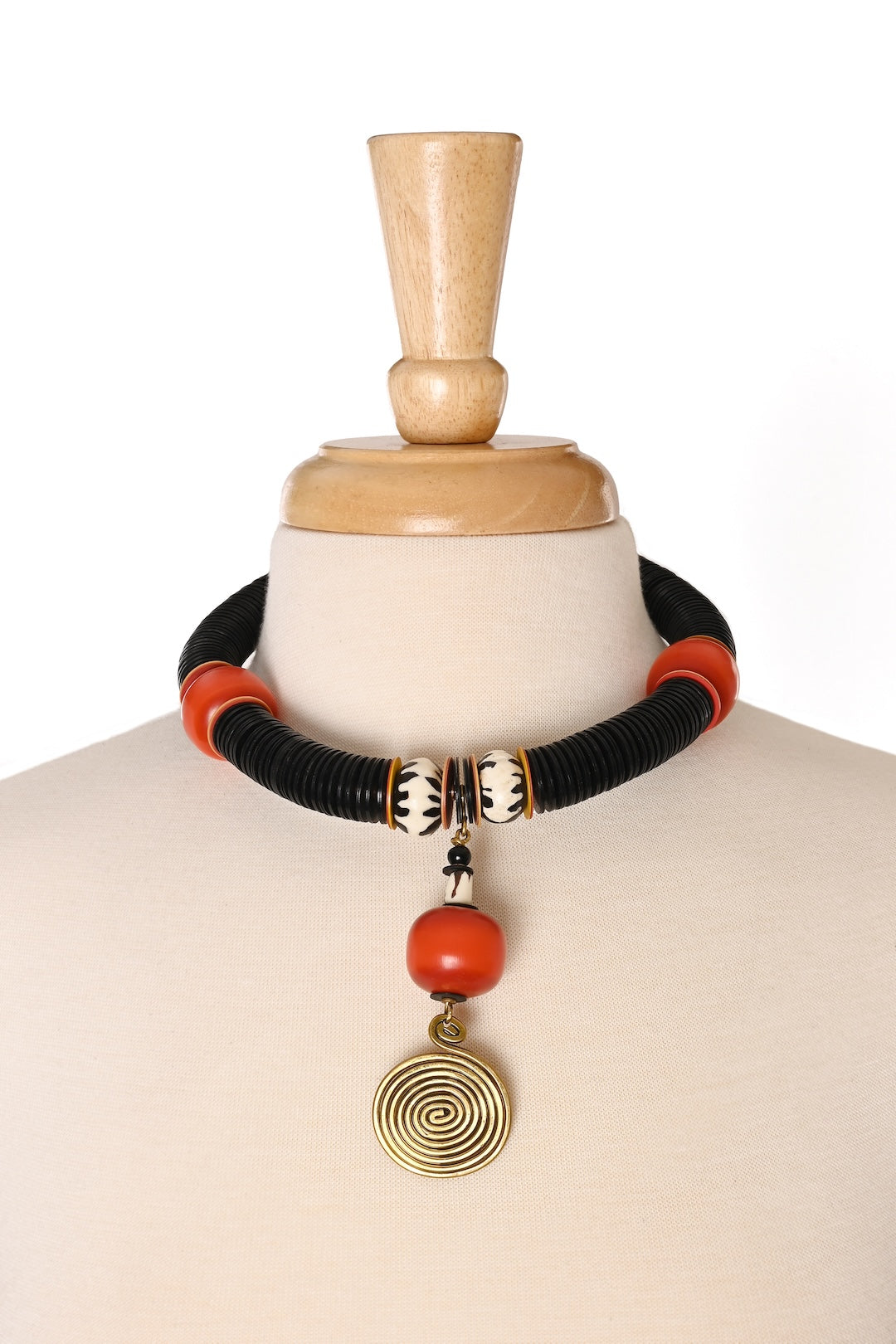 Ember & Ebony Vulcanite, Resin & Brass Spiral Statement Necklace