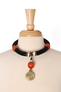 Ember & Ebony Vulcanite, Resin & Brass Spiral Statement Necklace