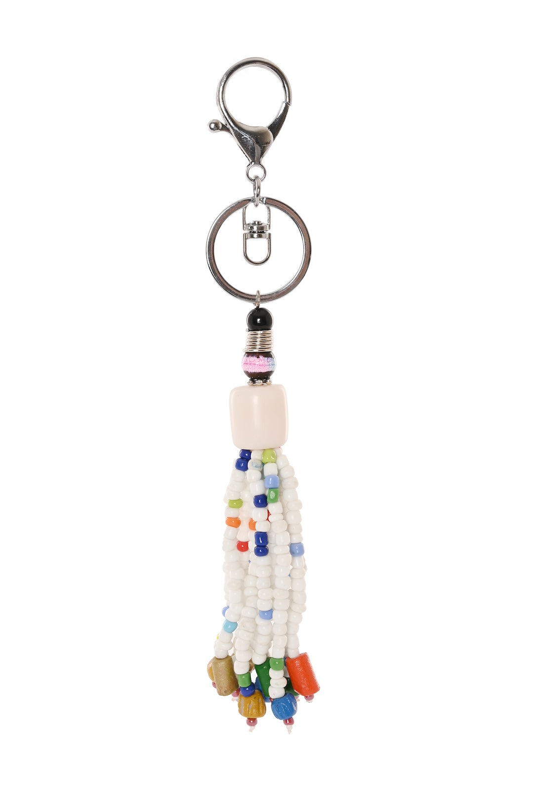 White Beaded Tassel Bag Charm