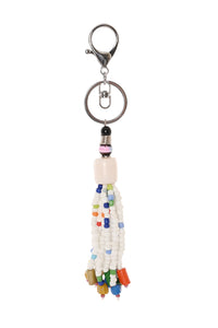 White Beaded Tassel Bag Charm