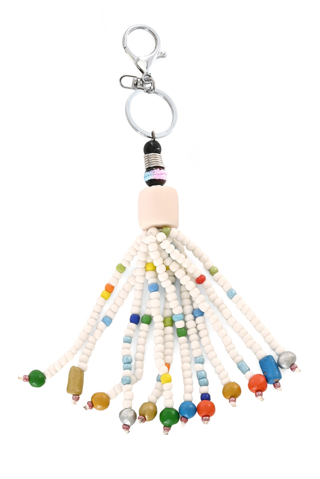 White Beaded Tassel Bag Charm